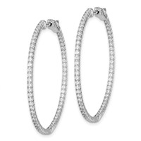 Sterling Shimmer Sterling Silver Rhodium-plated 122 Stone 1.3mm CZ in and Out Round Hinged Hoop Earrings view 2