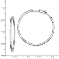 Sterling Shimmer Sterling Silver Rhodium-plated 122 Stone 1.3mm CZ in and Out Round Hinged Hoop Earrings view 4