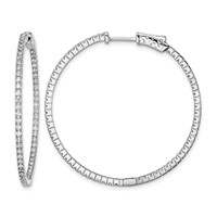 Sterling Shimmer Sterling Silver Rhodium-plated 122 Stone 1.3mm CZ in and Out Round Hinged Hoop Earrings view 1