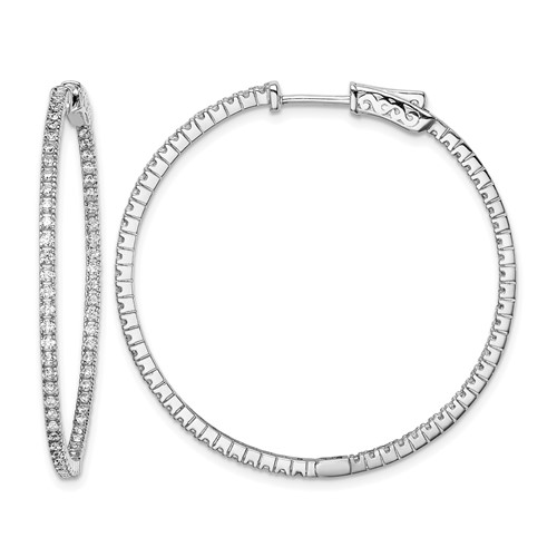 Sterling Shimmer Sterling Silver Rhodium-plated 122 Stone 1.3mm CZ in and Out Round Hinged Hoop Earrings