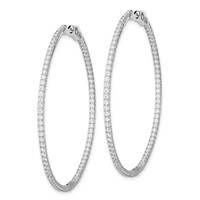 Sterling Shimmer Sterling Silver Rhodium-plated 162 Stone 1.2mm CZ in and Out Round Hinged Hoop Earrings view 2