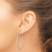 Sterling Shimmer Sterling Silver Rhodium-plated 162 Stone 1.2mm CZ in and Out Round Hinged Hoop Earrings view 3