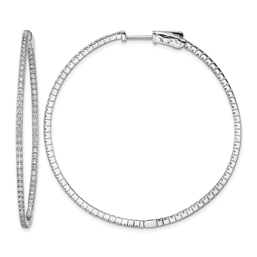 Sterling Shimmer Sterling Silver Rhodium-plated 162 Stone 1.2mm CZ in and Out Round Hinged Hoop Earrings