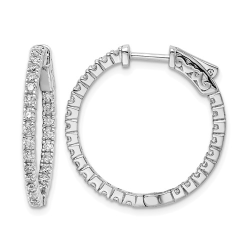 Sterling Shimmer Sterling Silver Rhodium-plated 50 Stone 1.75mm CZ in and Out Round Hinged Hoop Earrings