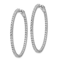 Sterling Shimmer Sterling Silver Rhodium-plated 100 Stone 1.6mm CZ in and Out Round Hinged Hoop Earrings view 2