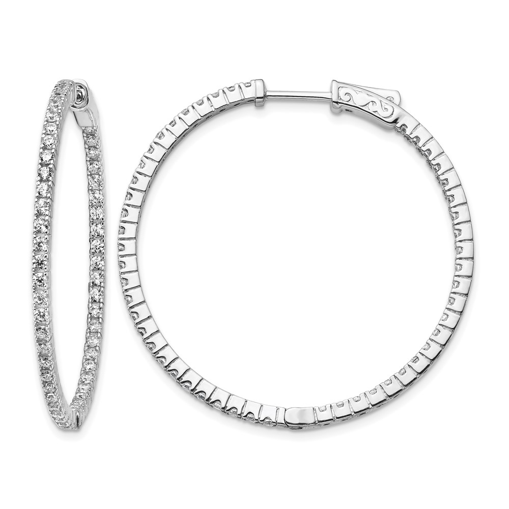Sterling Shimmer Sterling Silver Rhodium-plated 100 Stone 1.6mm CZ in and Out Round Hinged Hoop Earrings