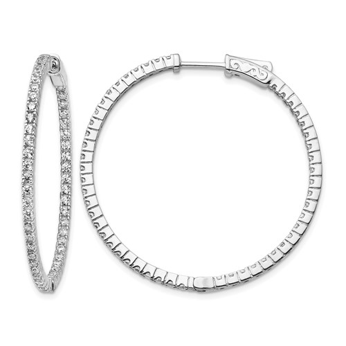 Sterling Shimmer Sterling Silver Rhodium-plated 100 Stone 1.6mm CZ in and Out Round Hinged Hoop Earrings