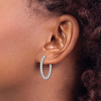 Sterling Shimmer Sterling Silver Rhodium-plated 50 Stone 1.9mm CZ in and Out Round Hinged Hoop Earrings view 3