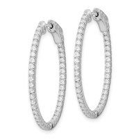 Sterling Shimmer Sterling Silver Rhodium-plated 78 Stone 1.3mm CZ in and Out Oval Hinged Hoop Earrings view 2