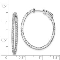 Sterling Shimmer Sterling Silver Rhodium-plated 78 Stone 1.3mm CZ in and Out Oval Hinged Hoop Earrings view 4