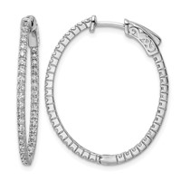 Sterling Shimmer Sterling Silver Rhodium-plated 78 Stone 1.3mm CZ in and Out Oval Hinged Hoop Earrings view 1