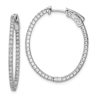 Sterling Silver CZ 1.3mm Oval Hinged Hoops