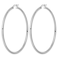 Sterling Silver Rhodium-plated 2mm Round Hoop Earrings view 2