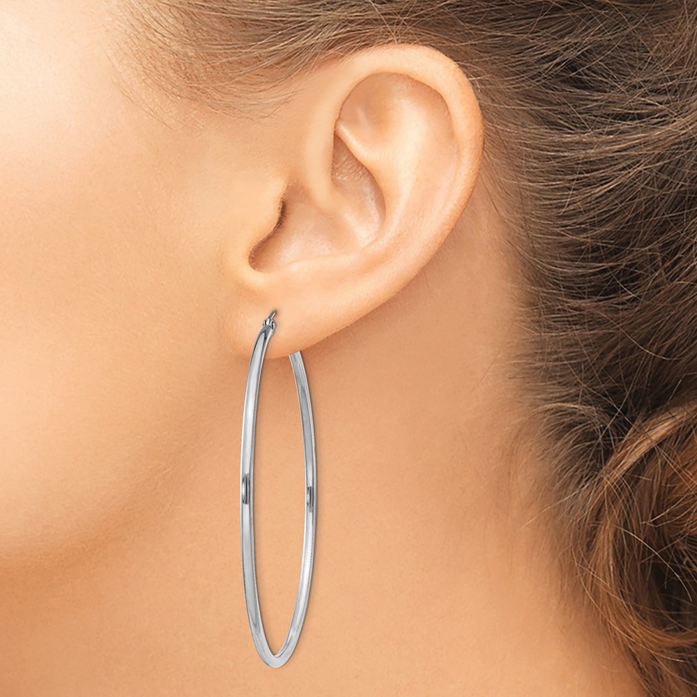 Sterling Silver Rhodium-plated 2mm Round Hoop Earrings (QE803)