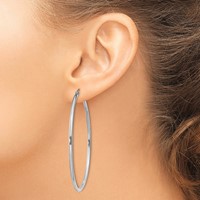 Sterling Silver Rhodium-plated 2mm Round Hoop Earrings view 3