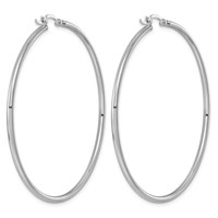 Sterling Silver Rhodium-plated 2mm Round Hoop Earrings view 4