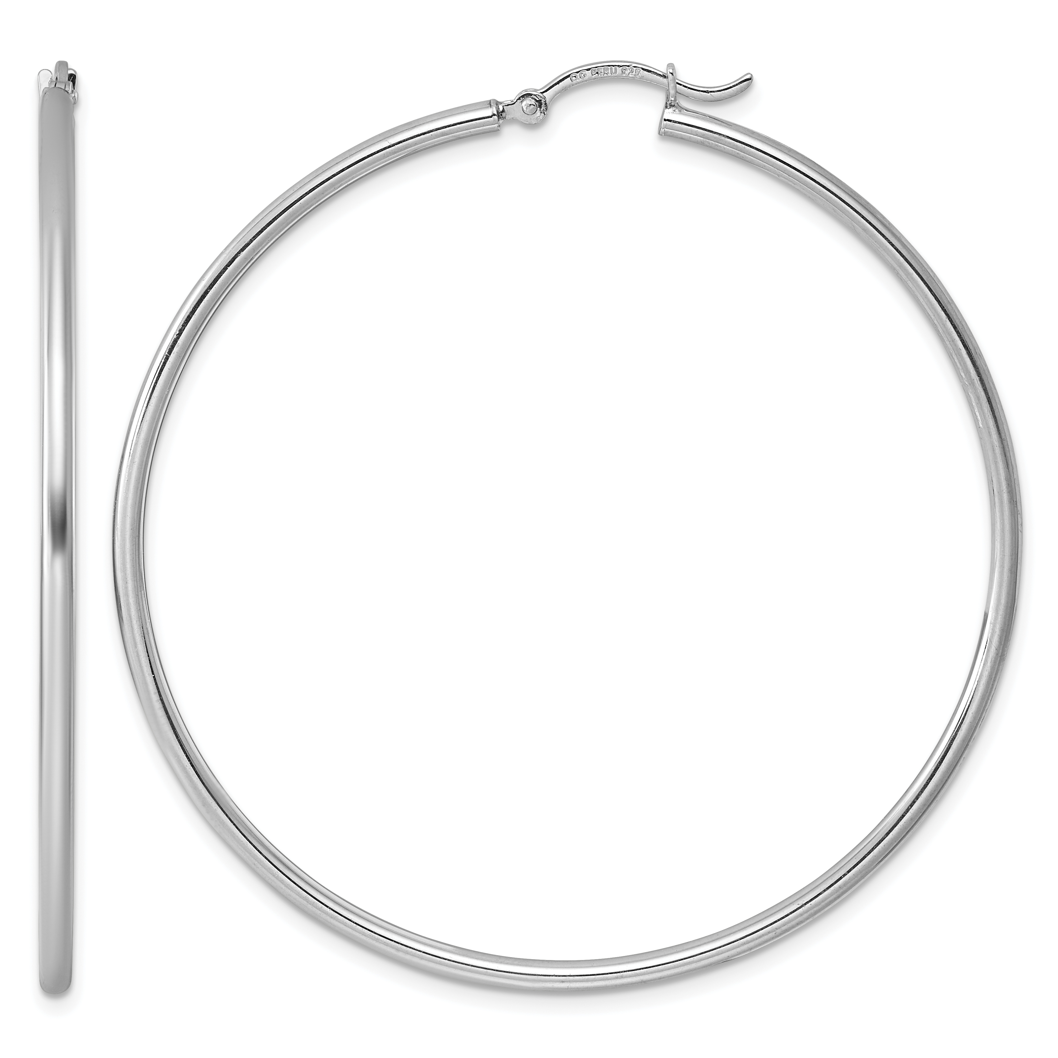 Sterling Silver Rhodium-plated 2mm Round Hoop Earrings (QE803)