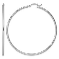Sterling Silver Rhodium-plated 2mm Round Hoop Earrings view 1