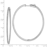 Sterling Shimmer Sterling Silver Rhodium-plated 160 Stone 1.3mm CZ in and Out Oval Hinged Hoop Earrings view 4