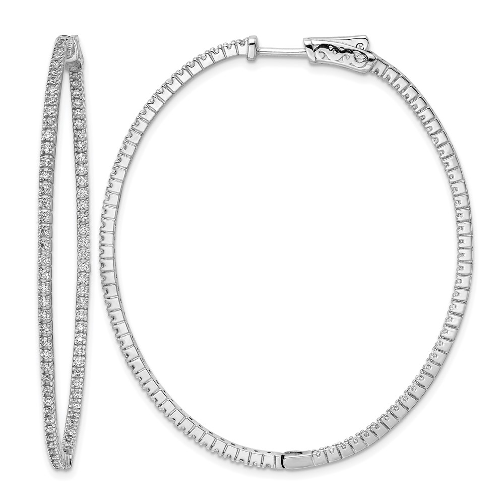 Sterling Shimmer Sterling Silver Rhodium-plated 160 Stone 1.3mm CZ in and Out Oval Hinged Hoop Earrings