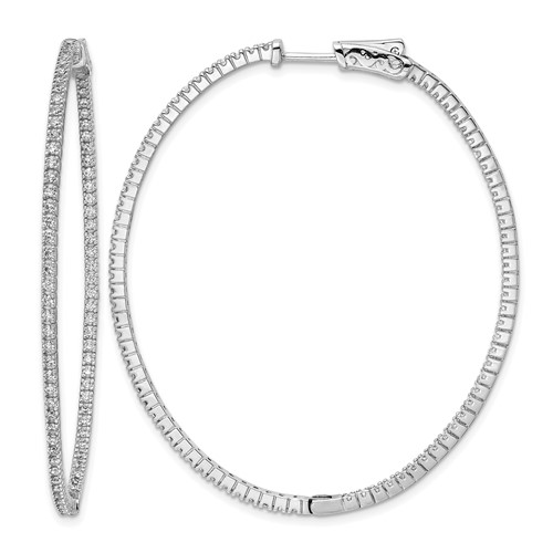 Sterling Shimmer Sterling Silver Rhodium-plated 160 Stone 1.3mm CZ in and Out Oval Hinged Hoop Earrings