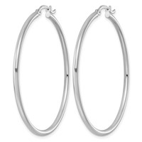 Sterling Silver Rhodium-plated 2mm Round Hoop Earrings view 2