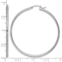 Sterling Silver Rhodium-plated 2mm Round Hoop Earrings view 5