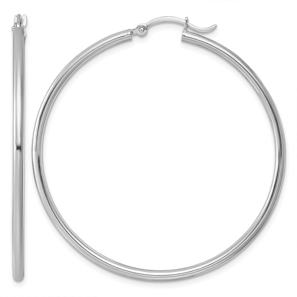 Sterling Silver Rhodium-plated 2mm Round Hoop Earrings (QE804)