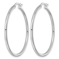 Sterling Silver Rhodium-plated 2mm Round Hoop Earrings view 2