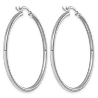 Sterling Silver Rhodium-plated 2mm Round Hoop Earrings view 4