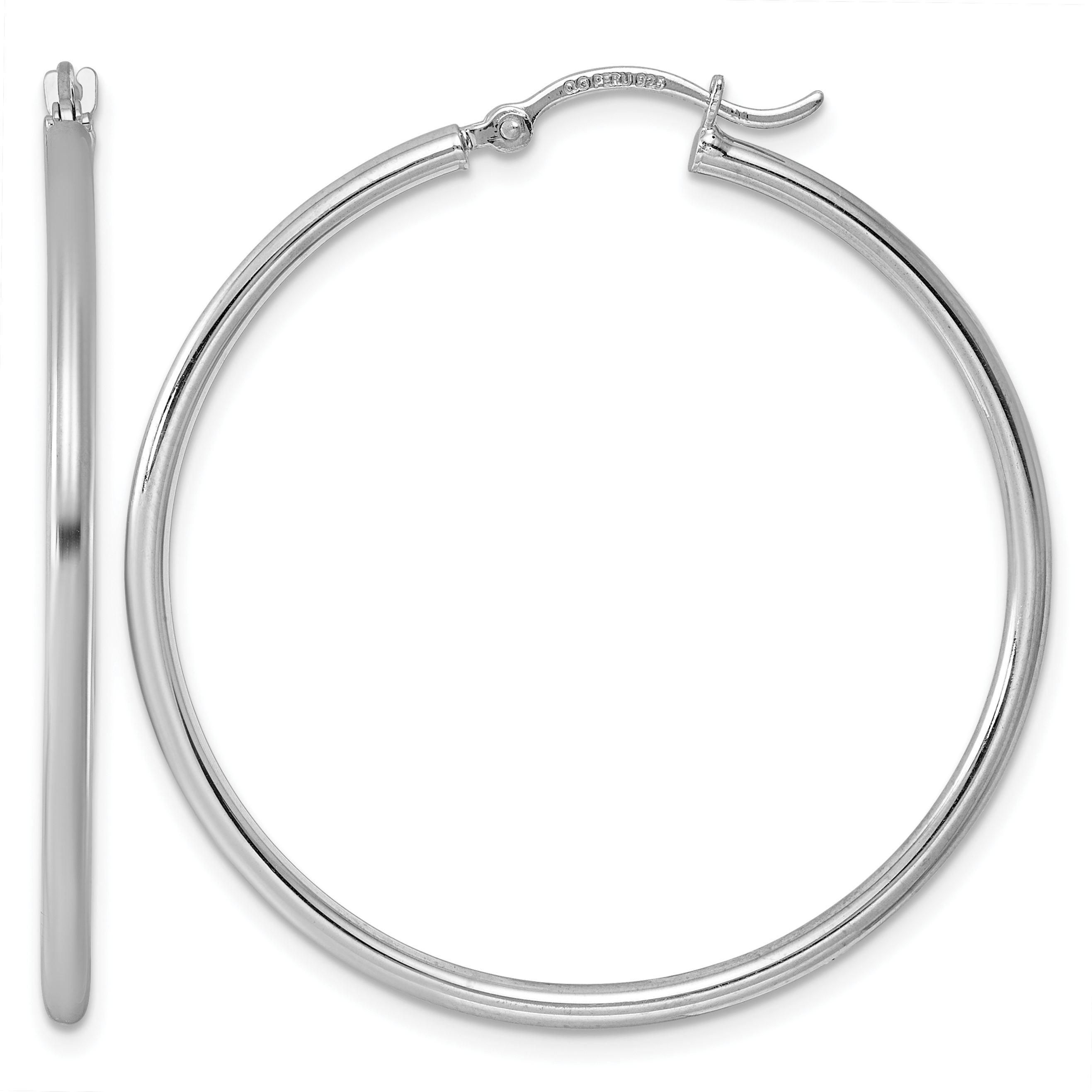 Sterling Silver Rhodium-plated 2mm Round Hoop Earrings (QE805)