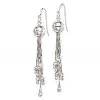 Sterling Silver Polished Beaded Multi-chain Tassel Shepherd Hook Earrings view 2