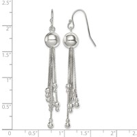 Sterling Silver Polished Beaded Multi-chain Tassel Shepherd Hook Earrings view 4