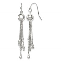 Sterling Silver Polished Beaded Multi-chain Tassel Shepherd Hook Earrings view 1