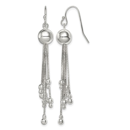 Sterling Silver Polished Beaded Multi-chain Tassel Shepherd Hook Earrings