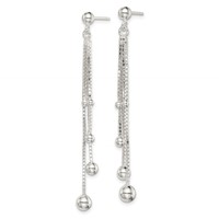 Sterling Silver Polished Graduated Beaded Chain Post Dangle Earrings view 2