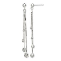 Sterling Silver Polished Graduated Beaded Chain Post Dangle Earrings view 1