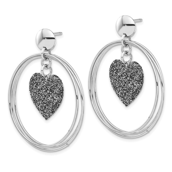 Sterling Silver Rhodium Plated Glitter Enamel Heart Post Earrings