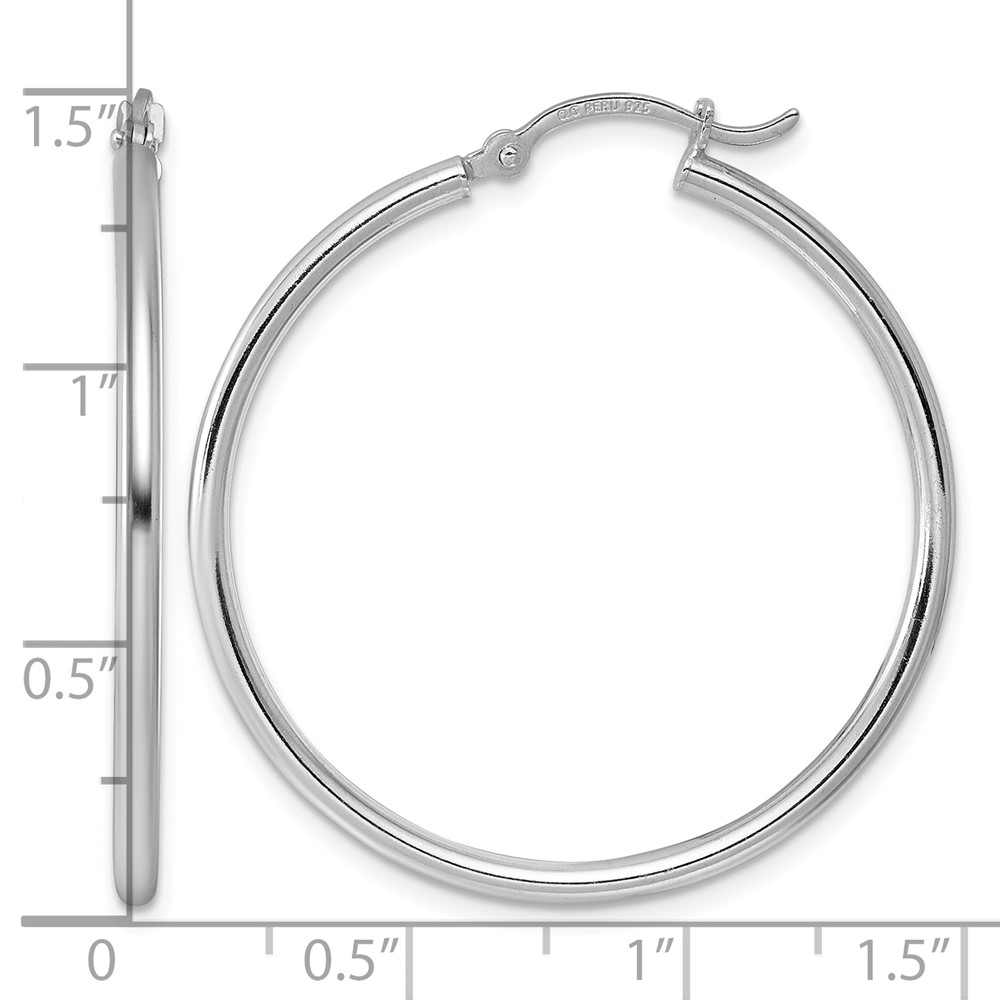 Sterling Silver Rhodium-plated 2mm Round Hoop Earrings (QE806)