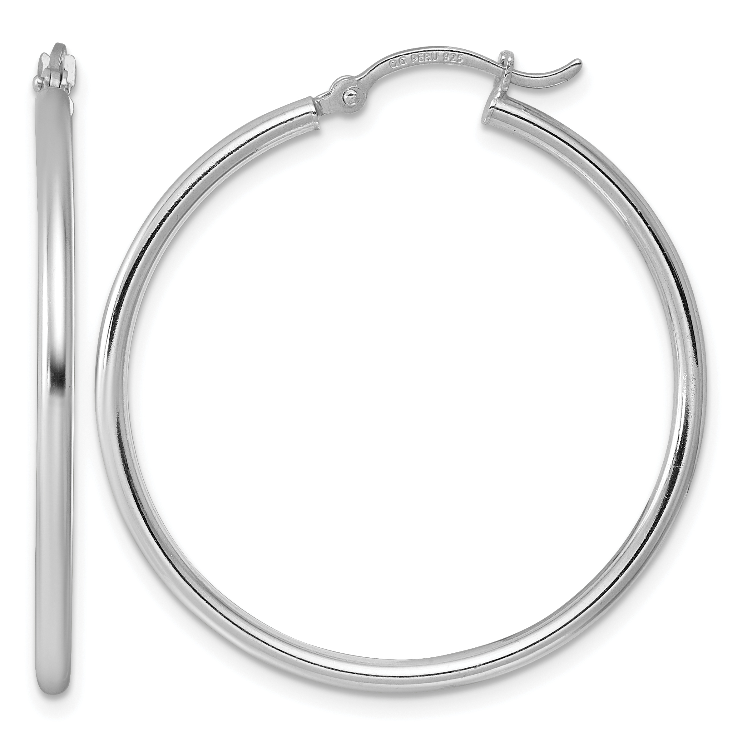Sterling Silver Rhodium-plated 2mm Round Hoop Earrings (QE806)