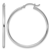 Sterling Silver Rhodium-plated 2mm Round Hoop Earrings view 1