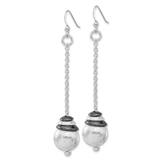 Sterling Silver & Black Rhodium Polished & Textured Dangle Bead Earrings
