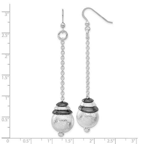Sterling Silver & Black Rhodium Polished & Textured Dangle Bead Earrings