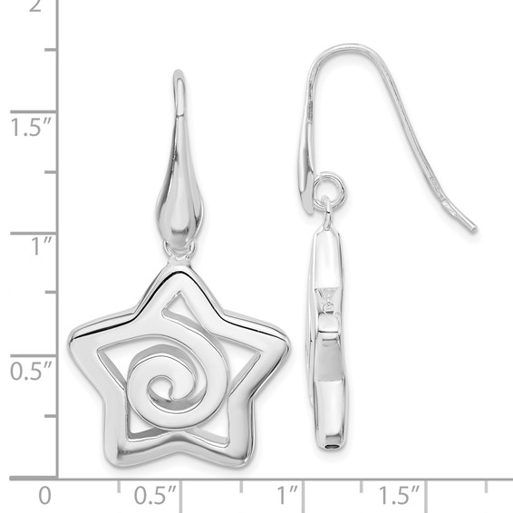 Sterling Silver Polished Star Dangle Post Earrings