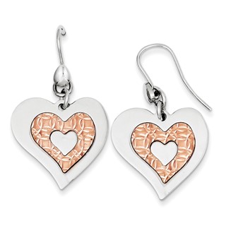 Sterling Silver Polished Heart Rose Gold-plated Heart Dangle Earrings