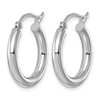 Sterling Silver Rhodium-plated 3mm Round Hoop Earrings view 2