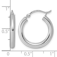 Sterling Silver Rhodium-plated 3mm Round Hoop Earrings view 5