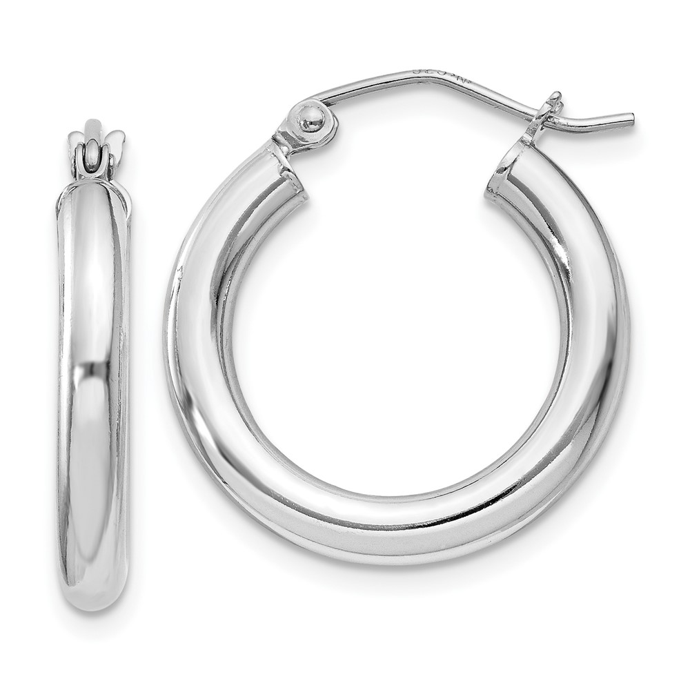 Sterling Silver Rhodium-Plated 3mm Round Hoop Earrings QE807 ...