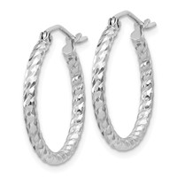 Sterling Silver Rhodium Plated Diamond-cut 2x 20mm Hoop Earrings view 2
