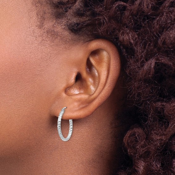 Sterling Silver 2.0mm Diamond-cut Hoop Earrings
